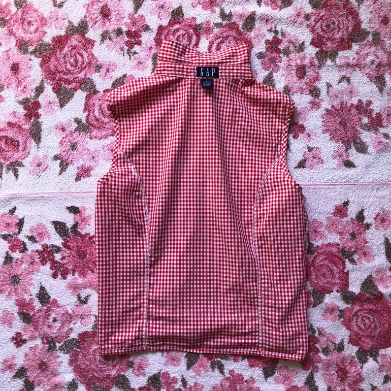 90s Vintage GAP Gingham Sleeveless Blouse w Western Style Panelling