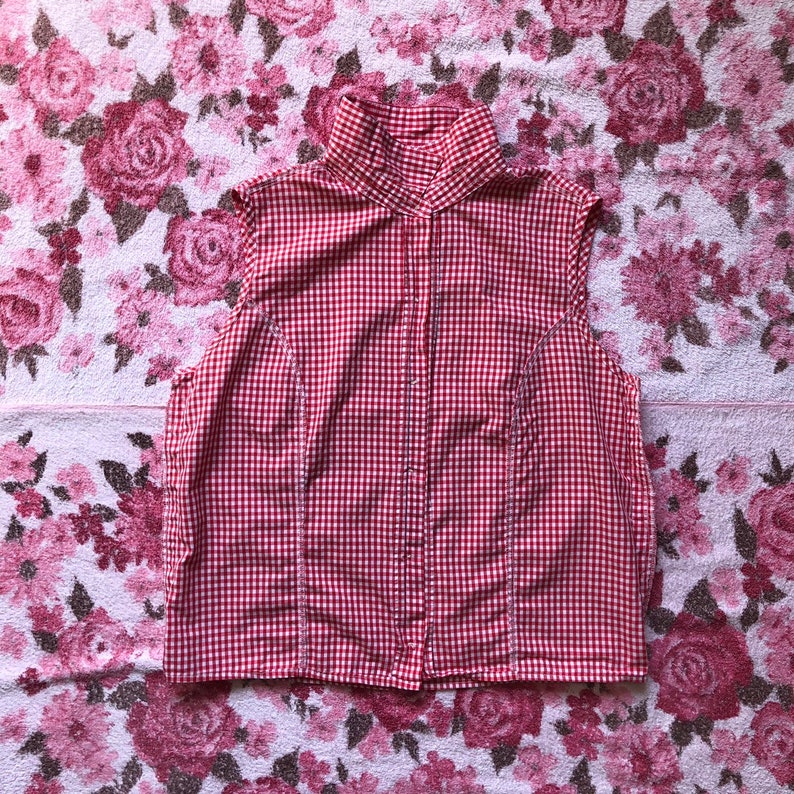 90s Vintage GAP Gingham Sleeveless Blouse w Western Style Panelling