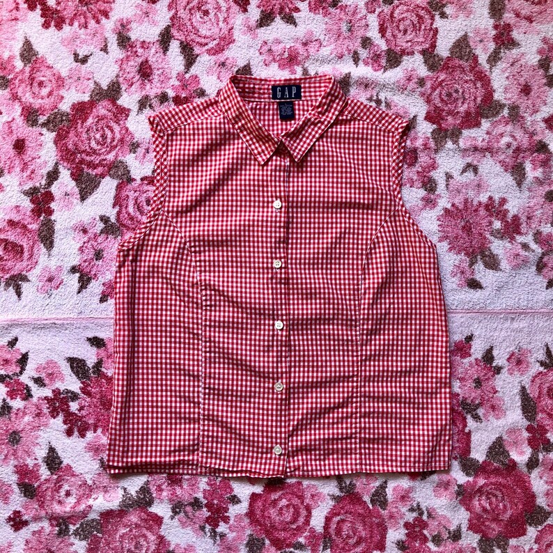 90s Vintage GAP Gingham Sleeveless Blouse w Western Style Panelling