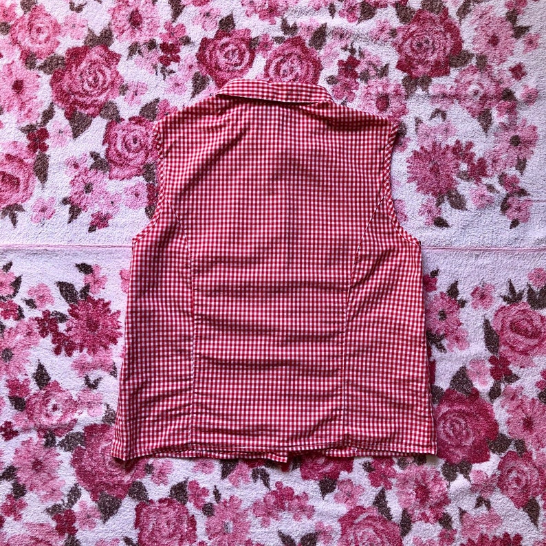 90s Vintage GAP Gingham Sleeveless Blouse w Western Style Panelling