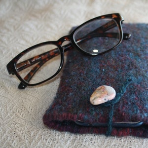 Felted Wool Case With Gemstone Clasp, Cell Phone or Glasses Holder