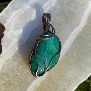 Malachite in Quartz Wire Wrapped Necklace, Copper