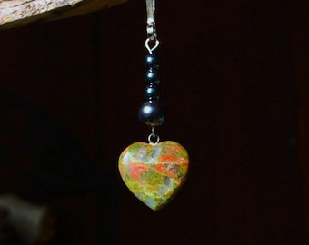Unakite and Hematite Bag Charm