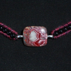 Crazy Lace Agate Wrap Choker with Onyx Beads & Llama Yarn