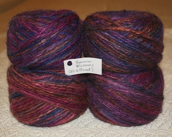 Tapestry & Rug Yarns, Handspun Lincoln Sheep, Hand-Dyed Reds and Purples