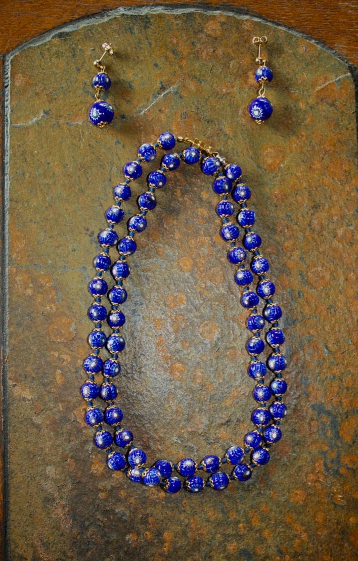 Collier Ancien Perles De Murano – Perles Gold Foil, Verre Vénitien – Longueur 52 Cm – Bijou Vintage