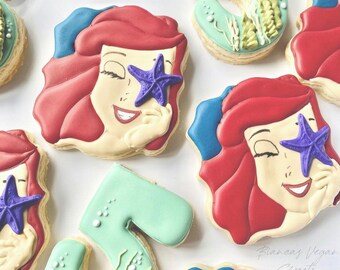 Vegan little mermaid sugar cookies | birthday cookies | Ariel cookies