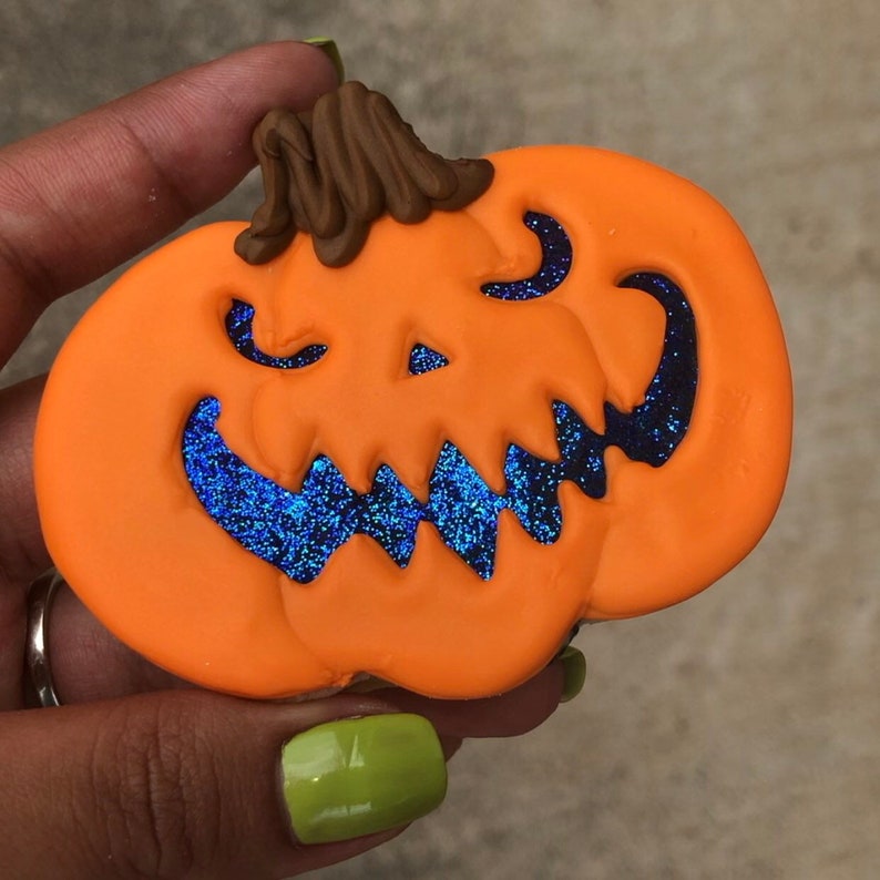 Halloween cookies / pumpkin cookies / glitter cookies / vegan sugar cookies image 1