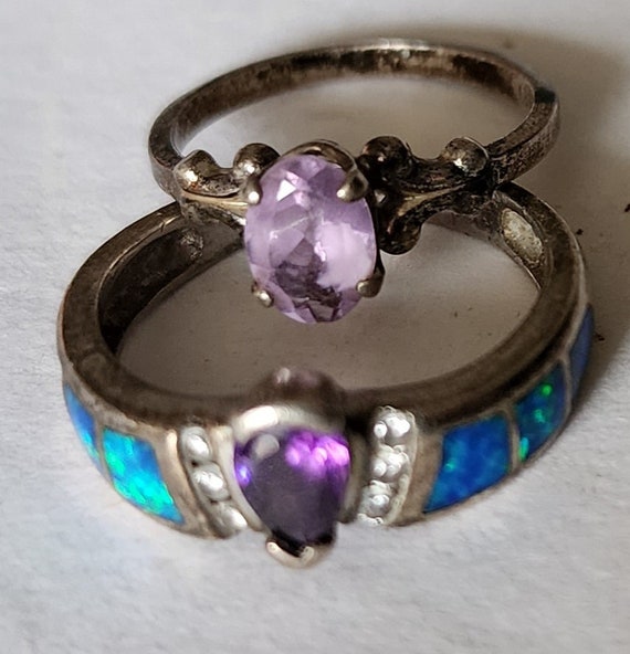 Three Sterling Silver and Amethyst Rings and One … - image 10