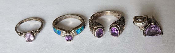 Three Sterling Silver and Amethyst Rings and One … - image 2