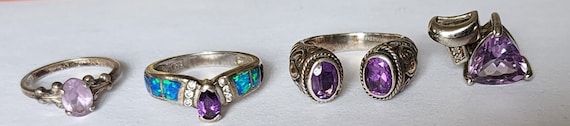 Three Sterling Silver and Amethyst Rings and One … - image 1