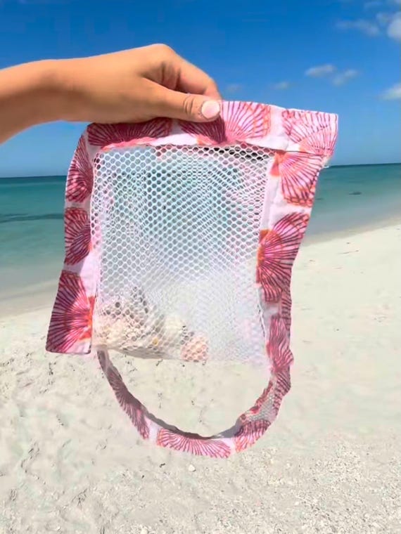 Seashell Collecting Bag | Mesh Beach Shell Bag with Velcro Waist Belt | Sand-Free Shell Pouch | Coastal Gift for Beach Lovers