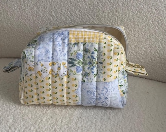 Handmade Quilted Makeup Bag | Patchwork Cosmetic Pouch | Zipper Toiletry Bag