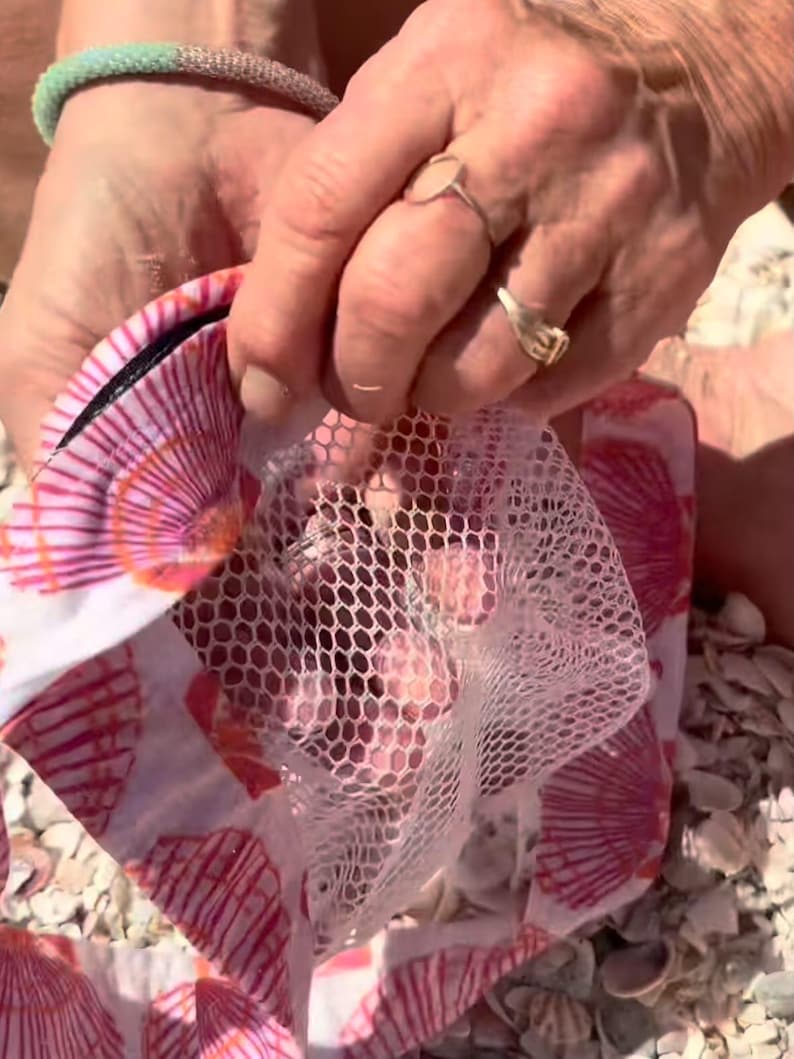 Seashell Collecting Bag | Mesh Beach Shell Bag with Velcro Waist Belt | Sand-Free Shell Pouch | Coastal Gift for Beach Lovers image 2
