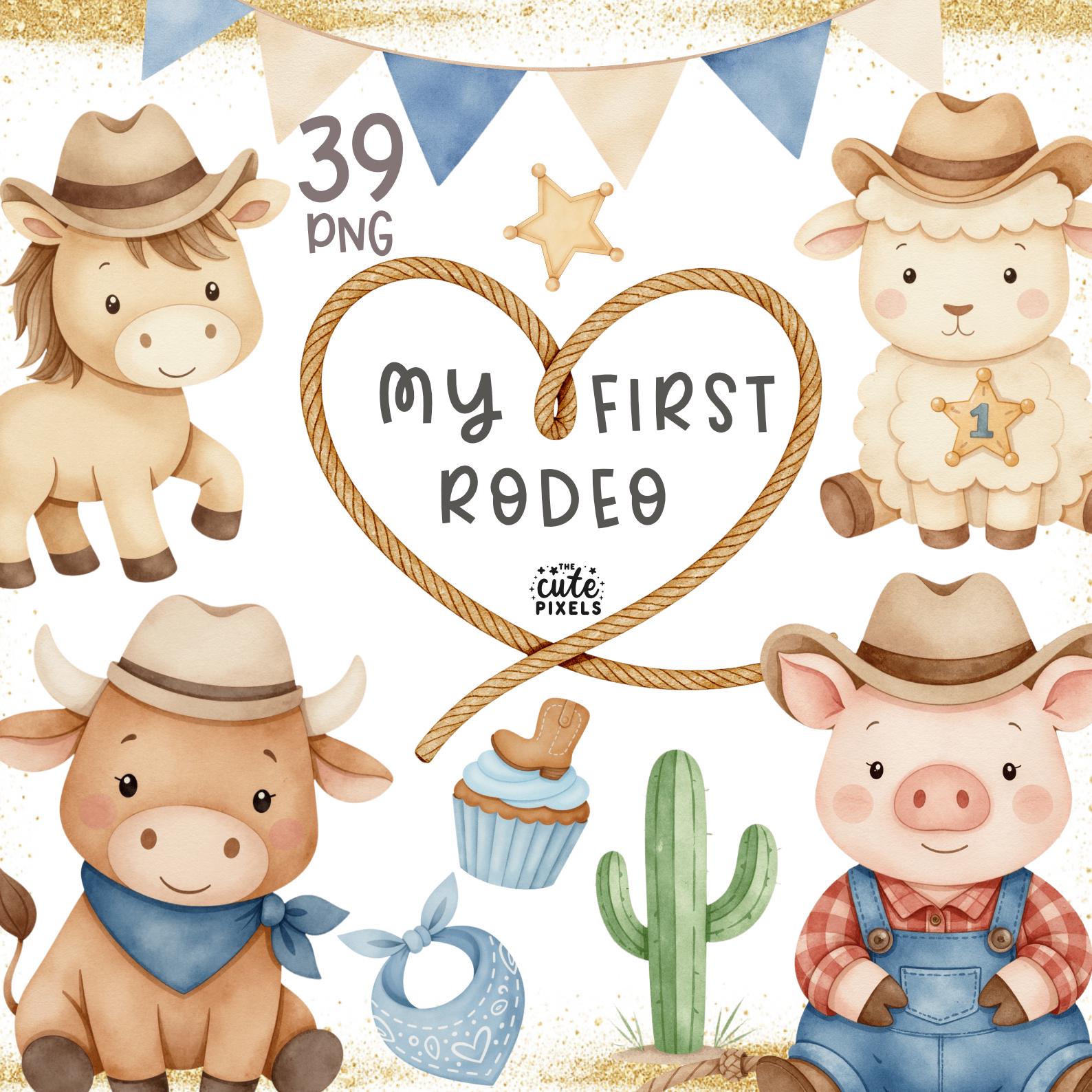My First Rodeo Birthday, Cowboy Clipart, Cowboy Animals, Western Baby ...