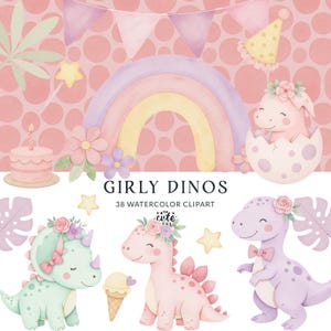 Dinosaurier Aquarell Clipart, süßes Dino PNG, mädchenhafte Dinosaurier-Babyparty, rosa Dinosaurier Clipart, Baby-Dino-Bilder, rosa Dinosaurier, Digital