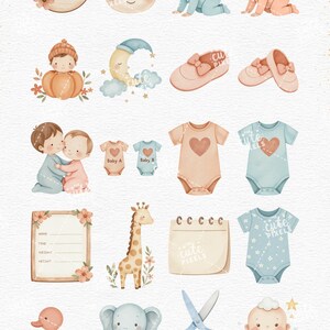 Watercolor Baby Milestone Clipart, Newborn Tracker (Digital Download) image 2