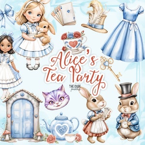 Alice au pays des merveilles Clipart Alice Clip Art aquarelle Alice Adventures Chapelier fou Tea Party Eat Me Drink Me Lapin blanc Illustration clé