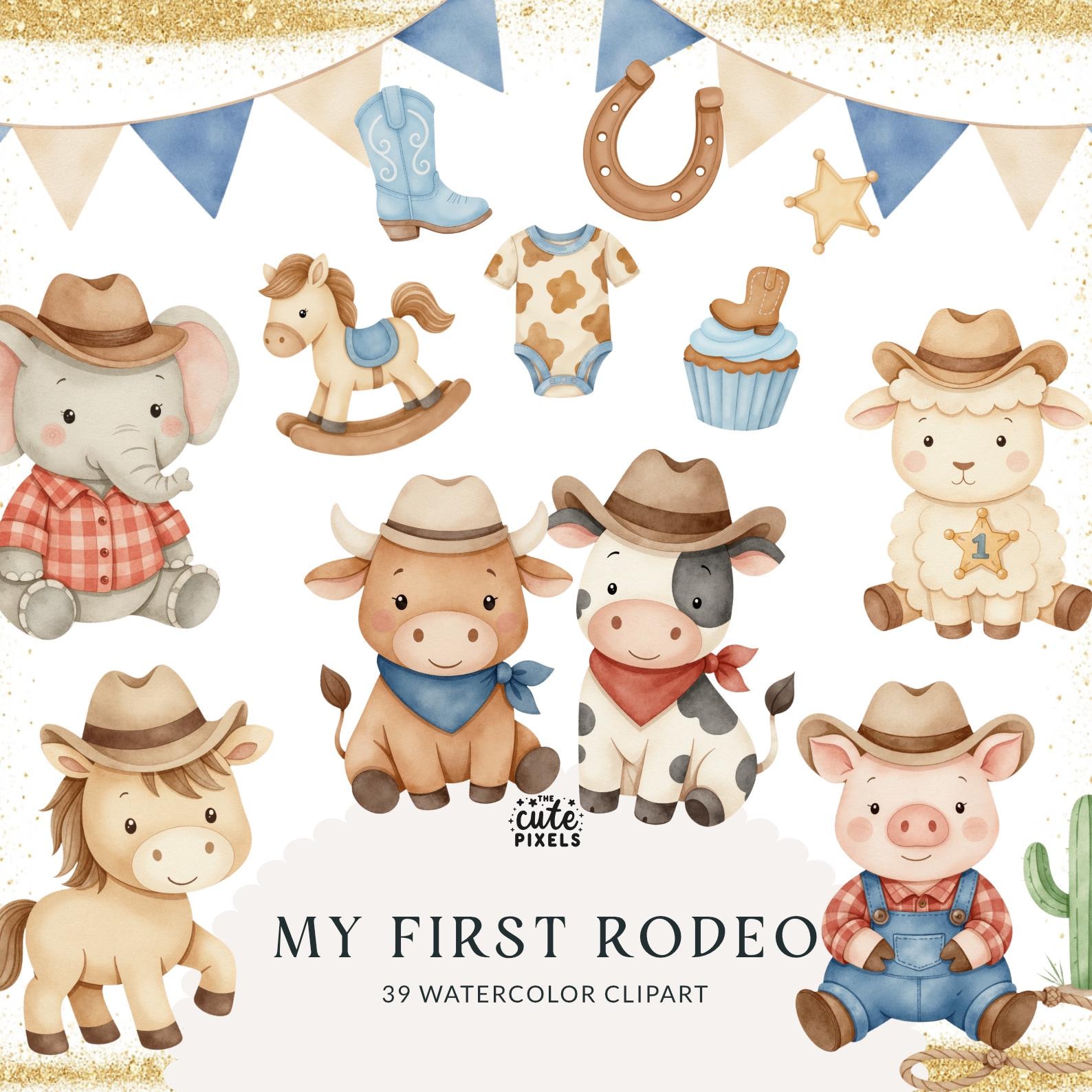 My First Rodeo Birthday, Cowboy Clipart, Cowboy Animals, Western Baby ...