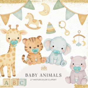 Clipart bébés animaux, clipart sexe neutre, animaux de la chambre de bébé PNG, clipart bébé jungle, bébés animaux safari, clipart baby shower, commercial