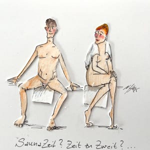 Hora da sauna? Hora para dois? Cartão de felicitações dobrável feito à mão 10,5 x 14,8 cm