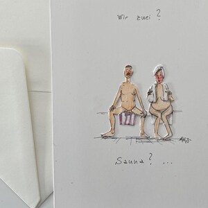 Nós dois? Sauna? cartão de felicitações dobrável feito à mão