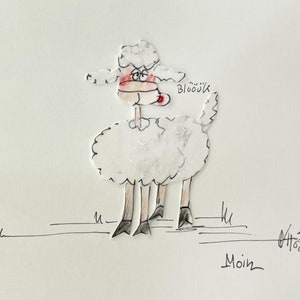 Biglietto d'auguri pieghevole con pecora fatto a mano "Moin"