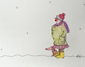 die alte Tante und der Schnee... Klappgrußkarte