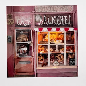 Konditorei-Bäckerei, Foto-Postkarten-Druck von Original 3-D Bild 14,8 x 14,8 cm, ca. 300g Papier