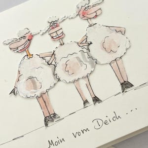 Tarjeta de felicitación plegable hecha a mano "Moin vom Deich"