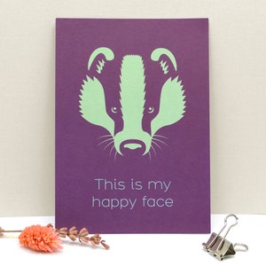 Card Badger "C'est mon visage heureux" | avec un dicton effronté | comme cadeau amusant pour les amis, les collègues | comme un petit encouragement