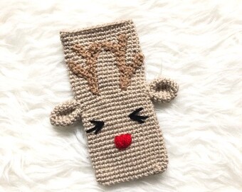 Crochet pattern mobile phone case reindeer Rudi