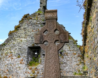 Ireland Photography, Irish Print, Ancient Ireland, Photography, Celtic Cross, Church Ruin, Kilmurry, County Clare, Ireland, Wall Art,