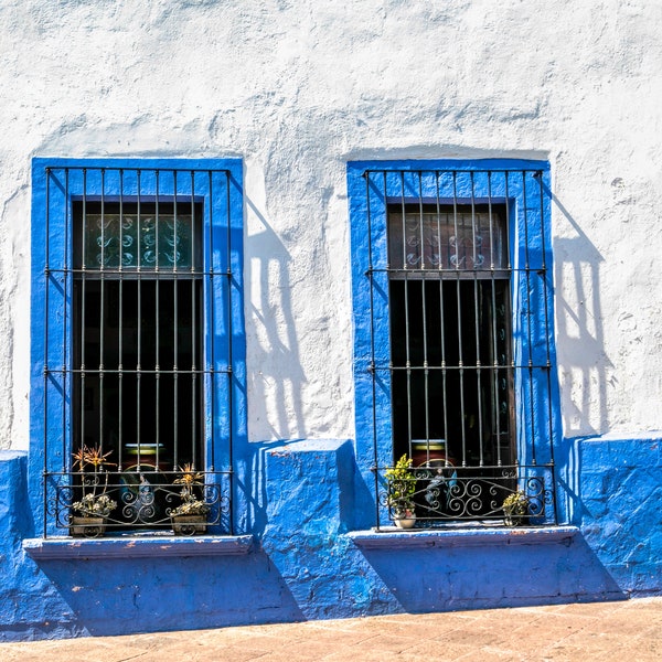 Queretaro Windows, Mexico Photography, Blue Windows,
