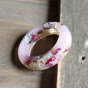 Misty Lily Pad Resin Ring- Stacking Ring- Real Flower Ring- Silver Ring- Flowers in Resin- Rose Flower Ring- Pink Resin Jewelry- Acrylic