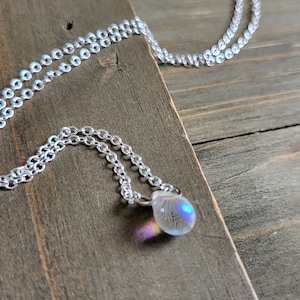 Water Opal Teardrop Necklace- Opal Resin Necklace- 925 Sterling Silver Necklace Chain- Real Silver Necklace- Opal Necklace- Crystal Necklace