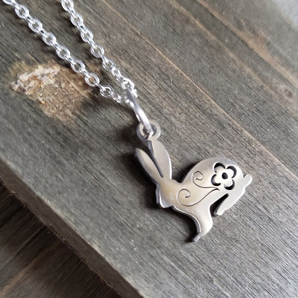 CLEARANCE Sterling Silver Bunny Necklace- 925 Sterling Silver Necklace Chain- Real Silver Necklace- Easter Necklace- Bunny Pendant- Bunny