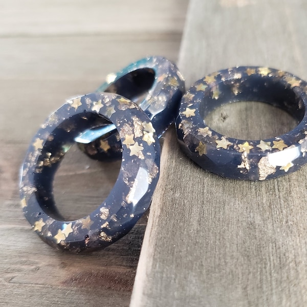 Blue Galaxy Resin Ring- Gold Flake Ring- Resin Ring- Gold Ring- Stacking Rings- Blue Rings- Gold Rings- Star Jewelry- Resin Jewelry- Rings