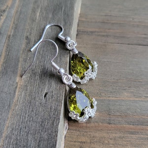 Olive Green Crystal Earrings- Handmade Earrings- Chandelier Earrings- Green Earrings- Glass Earrings- Green Dangle Earrings- Gifts- Moss