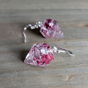Burgundy Flower Silver Flake Resin Diamond Earrings- Handmade Earrings- Silver Earrings- Flower Earrings- Purple Earrings- Resin Dangle