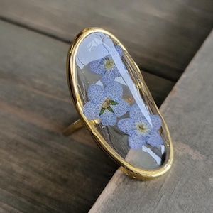 Forget Me Not Flower Resin Ring- Gold Ring- Blue Flower Rings- Dried Flowers- Resin Flower Ring- Flower Resin Rings- Flower Petal Rings