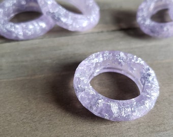 Lavender Silver Resin Ring- Silver Flake Ring- Resin Ring- Silver Ring- Stacking Rings- Purple Rings- Purple Band Ring- Resin Jewelry- Ring