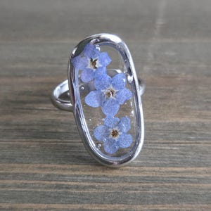 Forget Me Not Flower Resin Ring- Silver Ring- Blue Flower Rings- Dried Flowers- Resin Flower Ring- Flower Resin Rings- Stainless Steel Ring