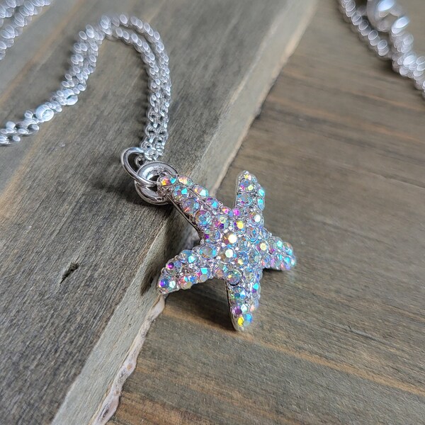 Lavender Crystal Crusted Starfish Necklace- 925 Sterling Silver Necklace Chain- Real Silver Necklace- Purple Necklace- Starfish Necklace