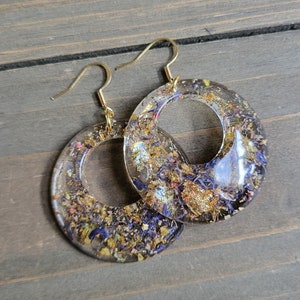 Mixed Rainbow Flower Resin Earrings- Handmade Earrings- Gold Earrings- Flower- Real Flower Jewelry- Dried Flower Earrings- Resin Earrings