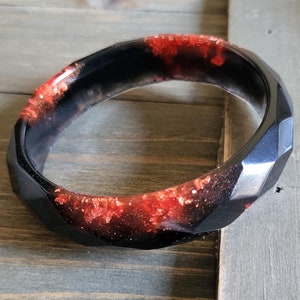 Obsidian Molton Lava Resin Bangle- Real Gold Flake Jewelry- Resin Bracelet - Black Bangle- Gold Bracelet - Resin Bangle- Wrist Bracelet