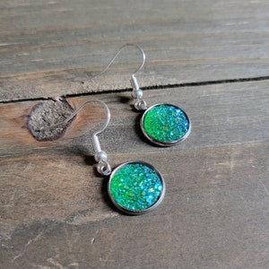 Sea Green Druzy Crystal Earrings- Handmade Earrings- Stone Earrings- Green Earrings- Silver Earrings- Natural Earrings- Green Stone