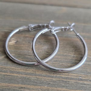 Stainless Steel Hoop Earrings- Silver Hoops- Silver Earrings- Medium Silver Hoop Earrings- 30mm Silver Hoops- Minimalist Earrings- Silver