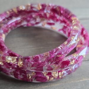 Pink Petal Resin Bengal- Real Flower Jewelry- Real Flower Bracelet- Flowers in Resin- Gold Bracelet - Resin Bangle- Magenta Flower Jewelry