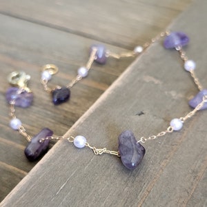 Amethyst Pearl Crystal Anklet- Colorful Anklets- Water Proof Anklets- Layering Anklets- Crystal Anklets- Stone Anklets- Gold Anklet- Pearl